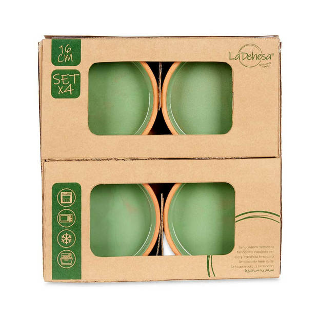 Set 8x tapas/creme brulee serveer schaaltjes terracotta/groen 16x4 cm - Snack en tapasschalen