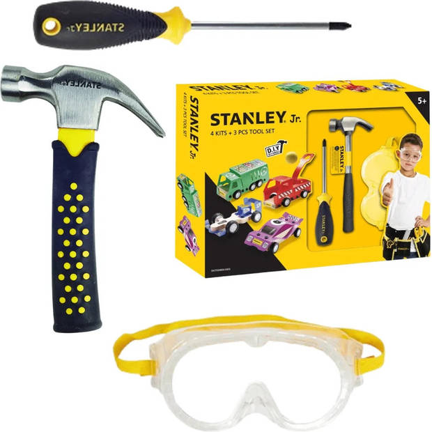Stanley Kindergereedschap en 4 Voertuigen Bouwpakket - Hamer, Schroevendraaier en Veiligheidsbril
