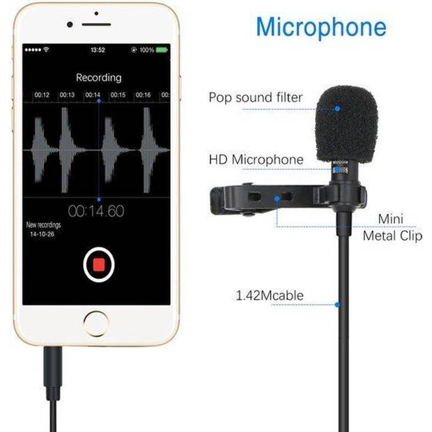 Microfoon voor Smartphone / Telefoon - Aux Aansluiting + Adapter - Condensormicrofoon Comp