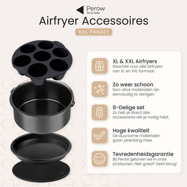 Perow Accessoires voor heteluchtfriteuse - Airfryer Accessoires - Geschikt voor XL en XXL - Complete Set - ø 20 cm