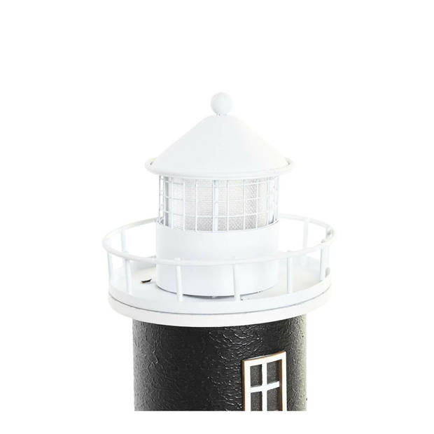 Items Decoratie Maritiem beeldje Vuurtoren met LED lampje - Hout - 15 x 37 cm - wit/zwart - Beeldjes