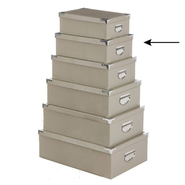 5Five Opbergdoos/box - 2x - beige - L32 x B21,5 x H12 cm - Stevig karton - Crocobox - Opbergbox