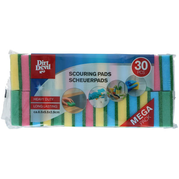 Gekleurde schuursponsjes - 30x - schoonmaak - afwas - Sponzen