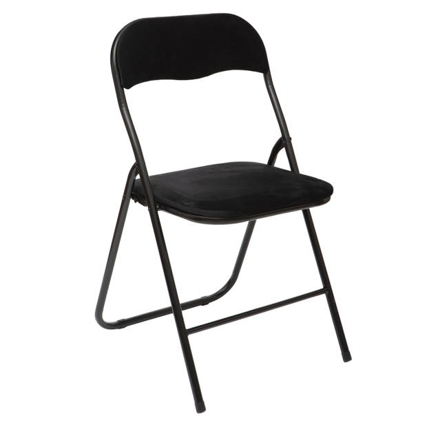 5Five Klapstoel met fluweel zitting - zwart - 44 x 48 x 79 cm - metaal - Klapstoelen
