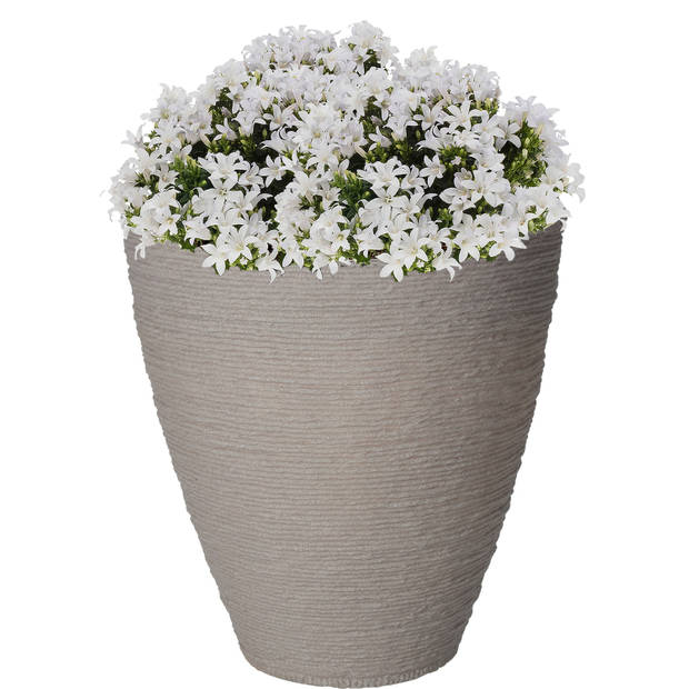 Pro Garden Plantenpot/bloempot Ribbed - Tuin - stevig kunststof - zandkleur - D40 x H42 cm - Plantenpotten