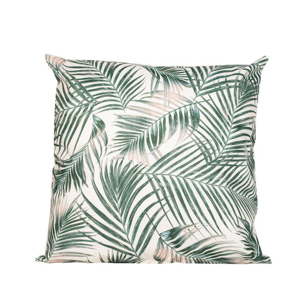 Bank/tuin kussens set - voor binnen/buiten - 4x stuks - groen/palm print - 45 x 45 cm - Sierkussens