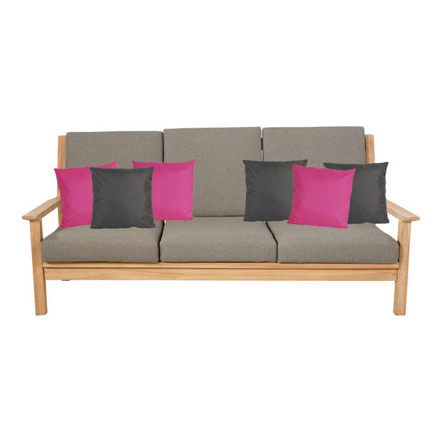 Bank/tuin kussens set - voor binnen/buiten - 6x stuks - fuchsia roze/antraciet grijs - 45 x 45 cm - Sierkussens