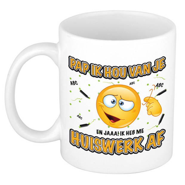 Bellatio Decorations Cadeau mok/beker - huiswerk - wit - 300 ml - Vaderdag / verjaardag - feest mokken