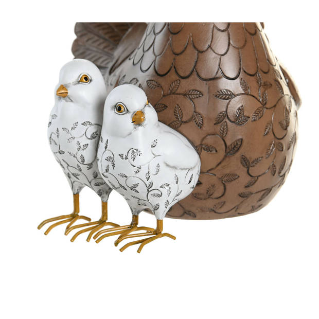 Items Home decoratie dieren/vogel beeldje - Kip met kuikens - 25 x 22 cm - binnen/buiten - bruin/wit - Beeldjes