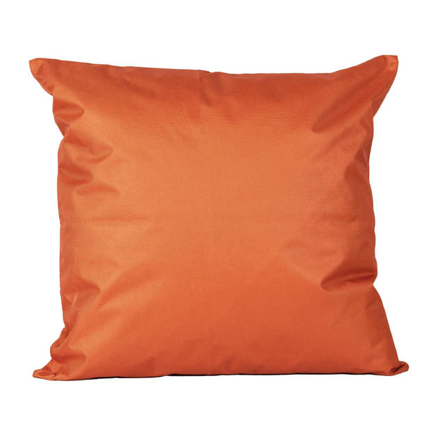 Bank/Tuin kussens set - voor binnen/buiten - 4x stuks - oranje/antraciet grijs - 45 x 45 cm - Sierkussens