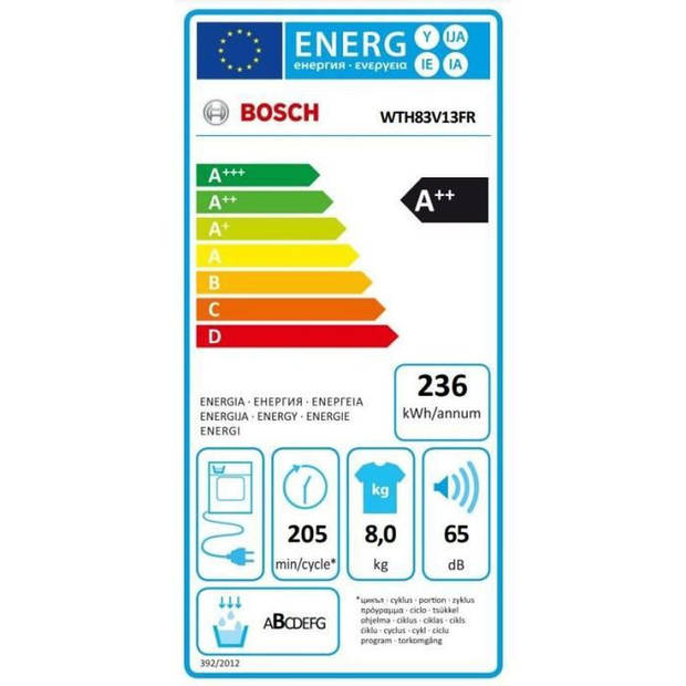 BOSCH WTH83V13FR Warmtepompdroger - 8 kg - A ++ - Wit