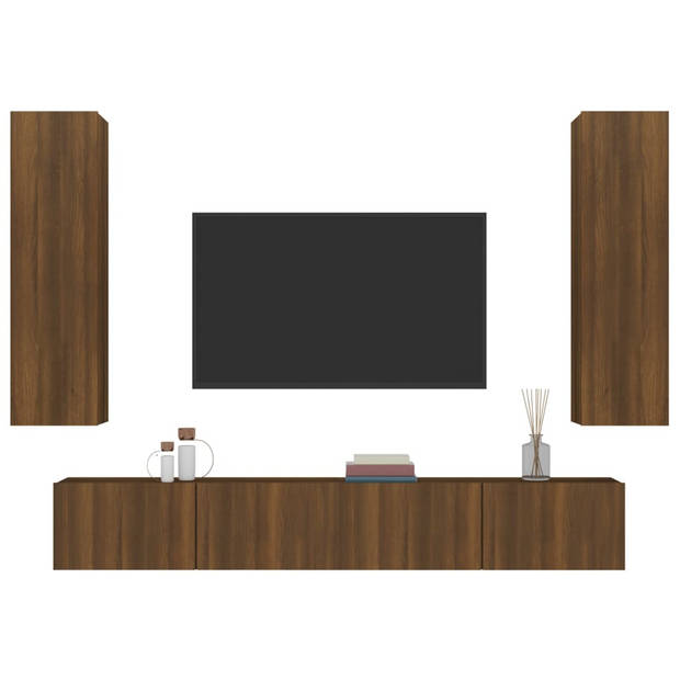 vidaXL 4-delige Tv-meubelset bewerkt hout bruin eikenkleur