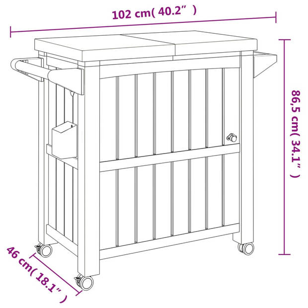 The Living Store Serveerwagen IJsemmer 80L - Polypropeen - 102x46x86.5cm - Lichtbruin