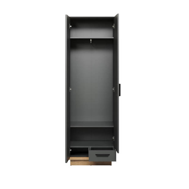 Synnax kledingkast 1 groot deur, 1 klein deur, 1 lade grijs,eik decor.
