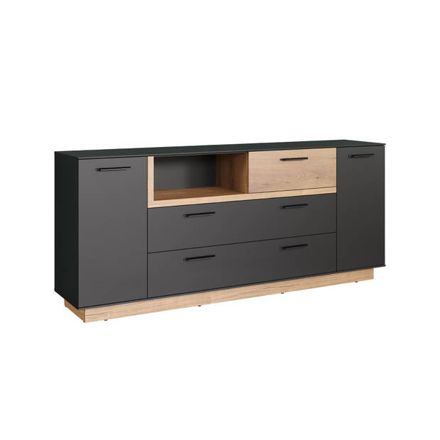 Synnax dressoir 2 deuren, 2 kleppen, 1 lade, 1 plank grijs,eik decor.