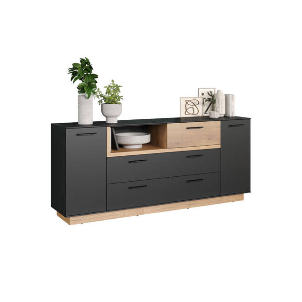 Synnax dressoir 2 deuren, 2 kleppen, 1 lade, 1 plank grijs,eik decor.