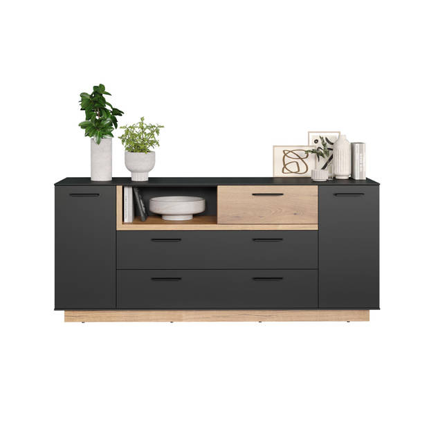 Synnax dressoir 2 deuren, 2 kleppen, 1 lade, 1 plank grijs,eik decor.