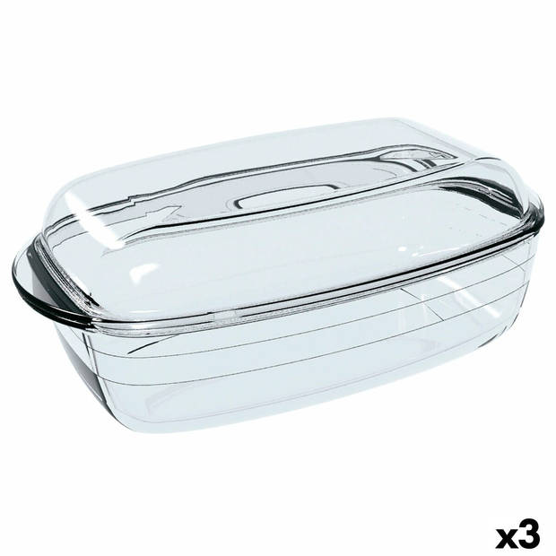 Serveerschaal Ô Cuisine Rechthoekig Met deksel 1,6 L 2,9 L Transparant Glas (3 Stuks)