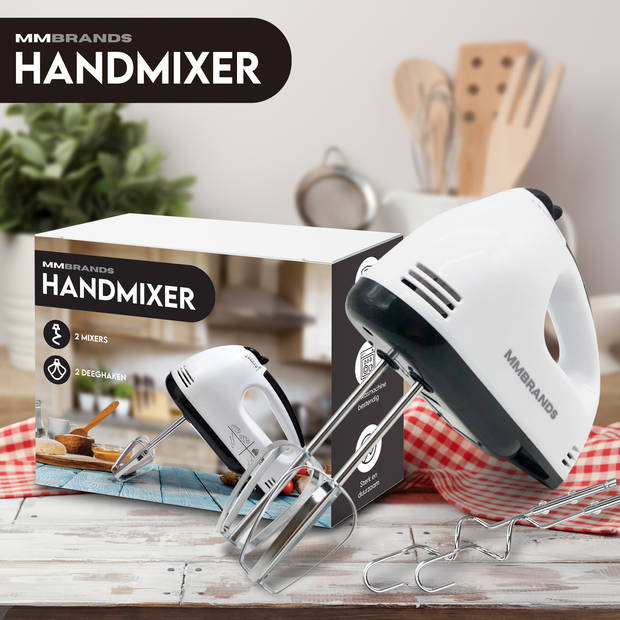 MM Brands Handmixer - Keukenmachine - Keukenmixer - Mixer - Incl. Klopgarden & Kneedhaken - 300W