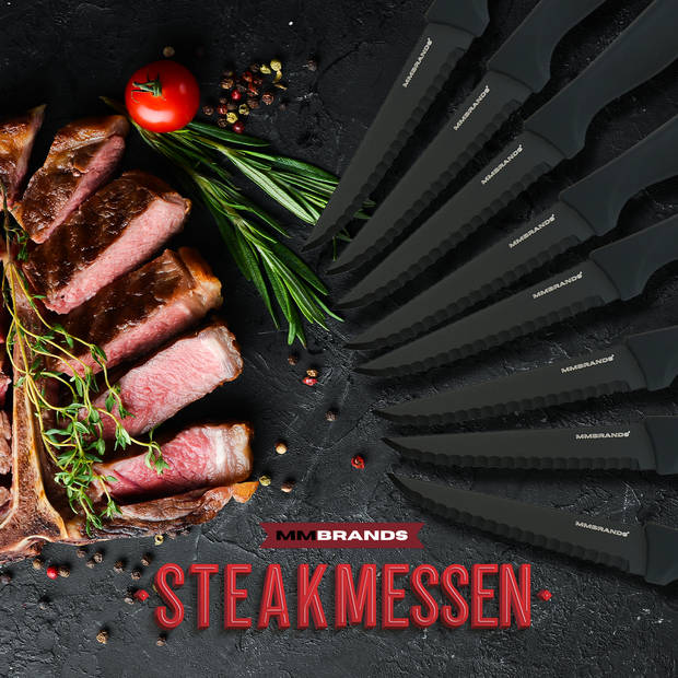 MM Brands Steakmessen - Messenset - Kartelmes - 8 stuks - zwart