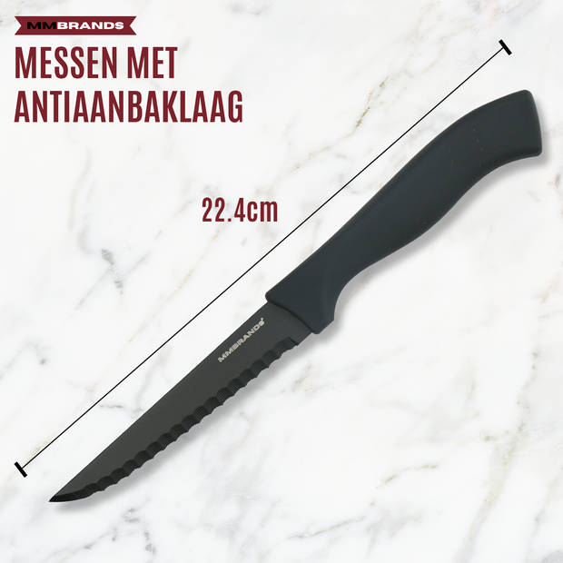 MM Brands Steakmessen - Messenset - Kartelmes - 8 stuks - zwart