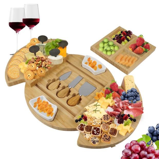 MM Brands Borrelplank - Tapasplank met Kaasmesjes - Serveerplank - Bamboe - 32,7 x 32,7 cm