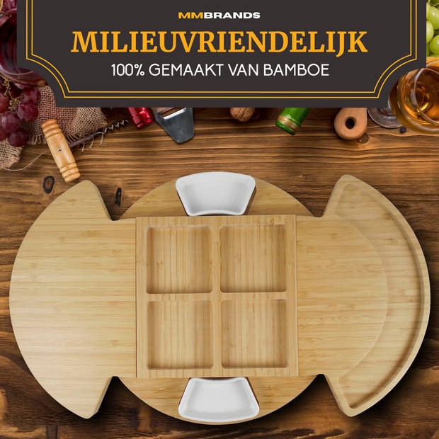 MM Brands Borrelplank - Tapasplank met Kaasmesjes - Serveerplank - Bamboe - 32,7 x 32,7 cm