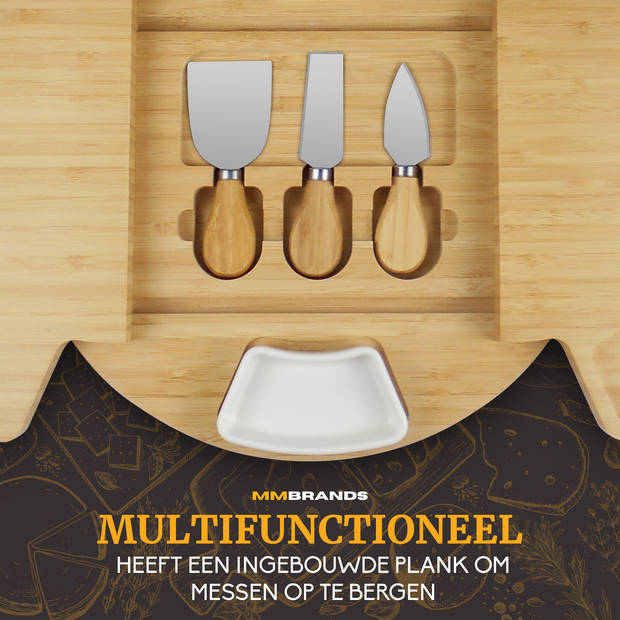 MM Brands Borrelplank - Tapasplank met Kaasmesjes - Serveerplank - Bamboe - 32,7 x 32,7 cm