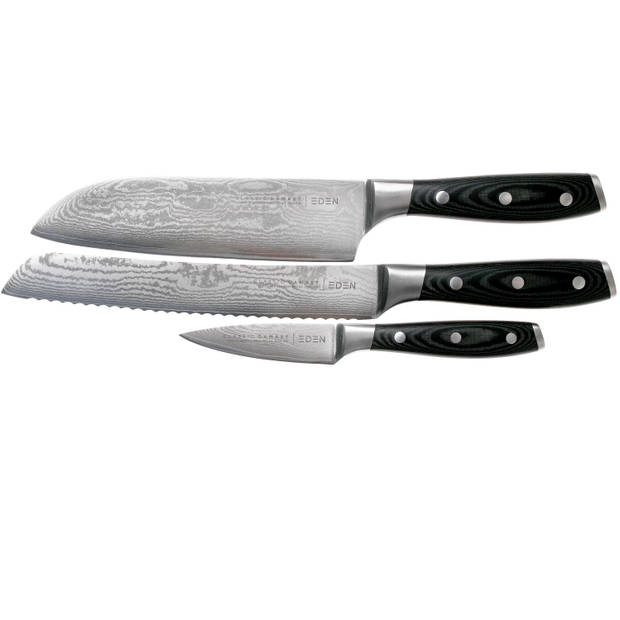 Eden Classic Damast Set 3-delig Santoku Officemes Broodmes