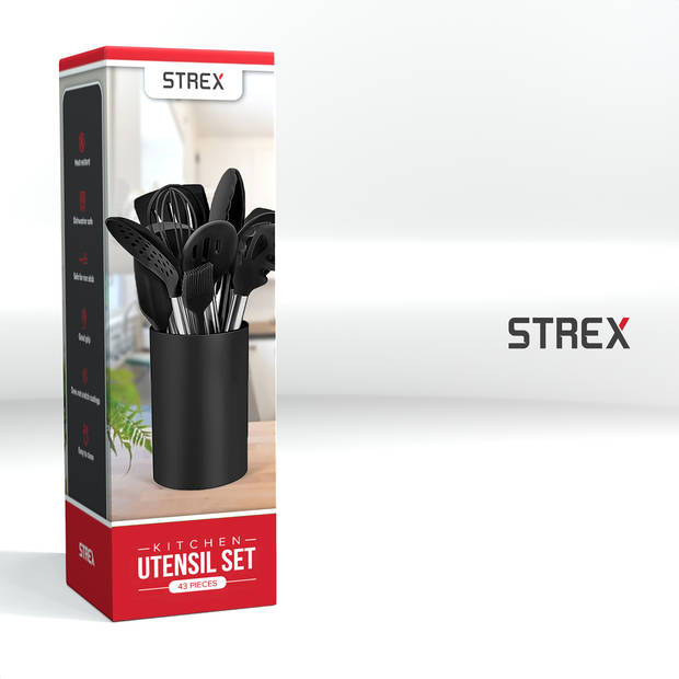 Strex Keukengerei Set met Houder 43 delig - Hittebestendig / BPA Vrij / Siliconen - Keuken Gerei