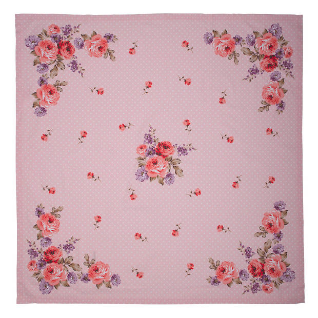 HAES DECO - Vierkant Tafellaken - 100x100 cm - 100% Katoen - Dotty Rose