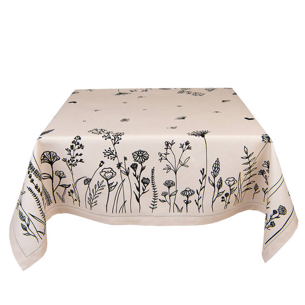 HAES DECO - Vierkant Tafellaken - 150x150 cm - 100% Katoen - Flora and Fauna