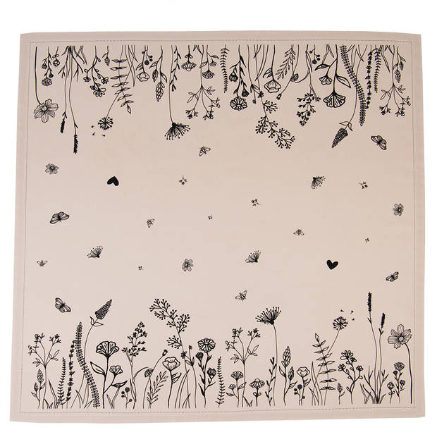 HAES DECO - Vierkant Tafellaken - 150x150 cm - 100% Katoen - Flora and Fauna