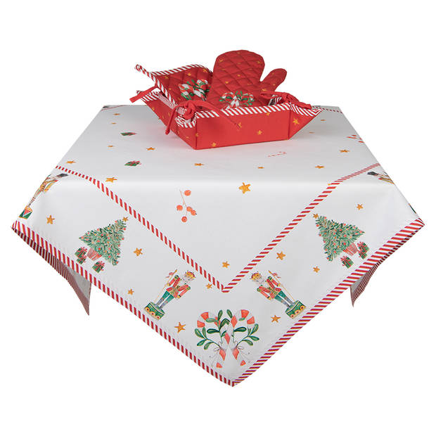 HAES DECO - Vierkant Tafellaken - 150x150 cm - 100% Katoen - Happy Little Christmas