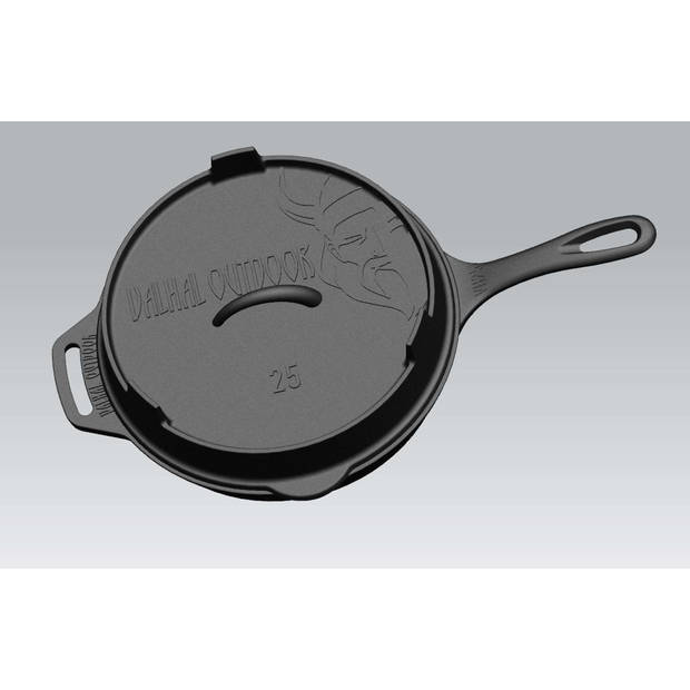 Valhal - Skillet Gietijzer Deksel ø 25 cm met Grillpatroon - Gietijzer - Zwart