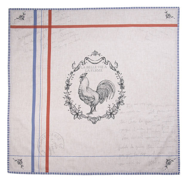 HAES DECO - Vierkant Tafellaken - 100x100 cm - 100% Katoen - Devine French Rooster