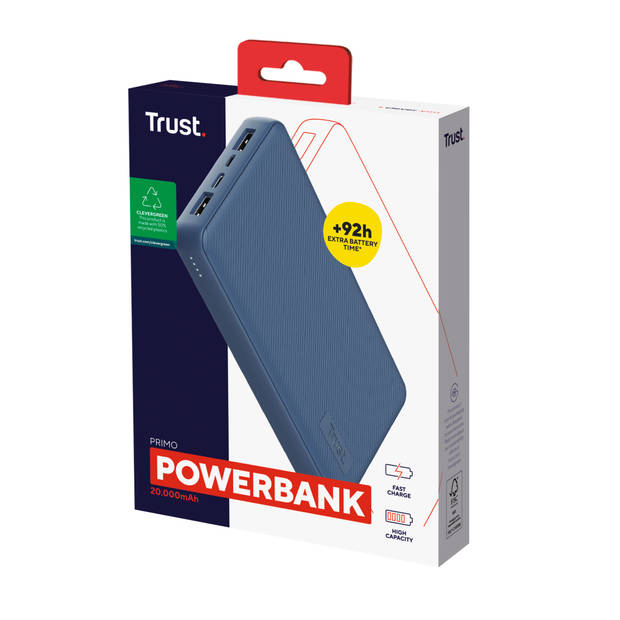 Trust Mobile Primo Duurzame Powerbank 20.000 mAh - Blauw