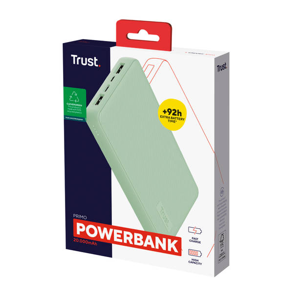 Trust Mobile Primo Duurzame Powerbank 20.000 mAh - Groen