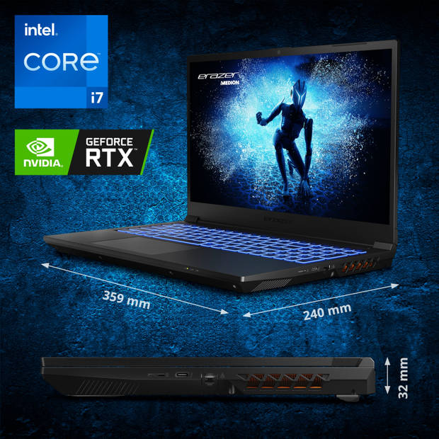MEDION Gaming-laptop ERAZER Deputy P50 Intel Core i7-13700HX 15,6 Inch QHD - 144 Hz GeForce RTX 4060 1 TB SSD