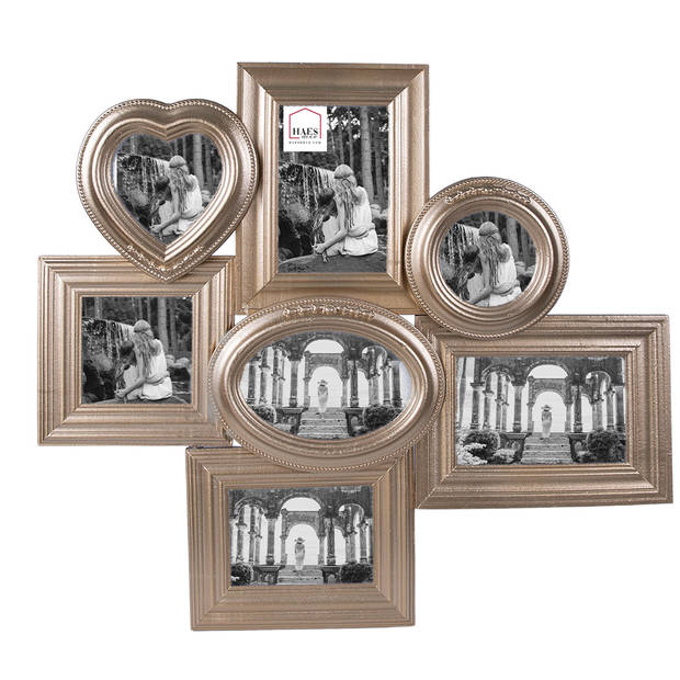 HAES DECO - Multi Fotolijst 10x15 Goudkleurig, formaat 52x2x47 cm - Dramatic Chic