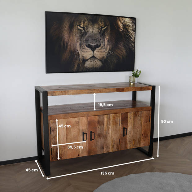 TV meubel industrieel mangohout Maudy 135cm tv kast duurzaam mango massief hout tv-meubel