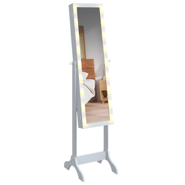 The Living Store Staande Spiegel - LED-verlichting - Wit - 34 x 37 x 146 cm - Kantelbaar