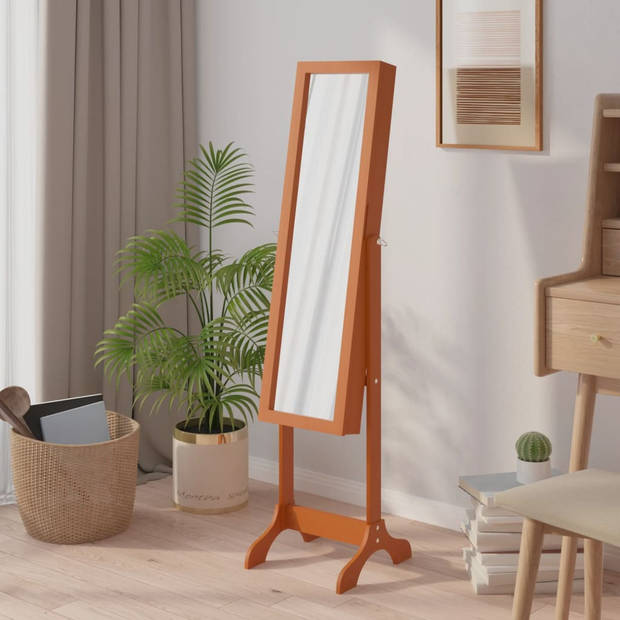 The Living Store Staande Spiegel - Bruin - 34 x 37 x 146 cm - Kantelbare spiegel - Bewerkt hout en glas