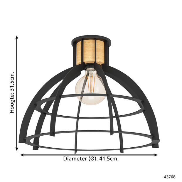 EGLO Stillington Plafondlamp - E27 - Ø 41,5 cm - Zwart/Bruin - Hout