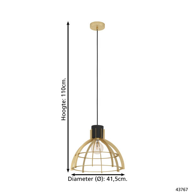 EGLO Stillington Hanglamp - E27 - Ø 41,5 cm - Zwart/Goud - Staal