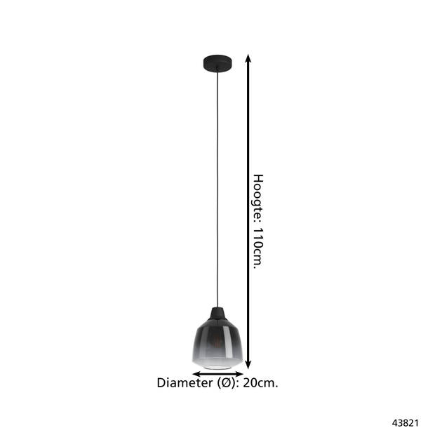 EGLO Sedbergh Hanglamp - E27 - Ø 20 cm - Zwart - Glas