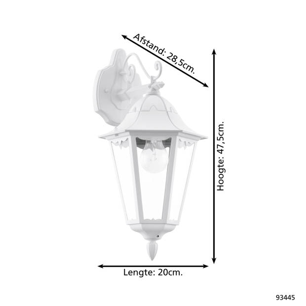 EGLO Navedo - Buitenverlichting - Wandlamp - 1 Lichts - Wit