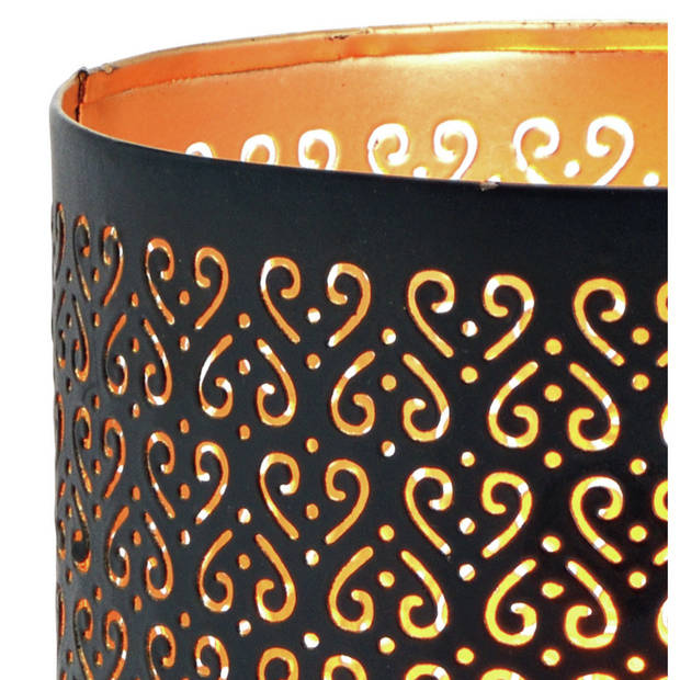 Retro design kaarsenhouder&nbsp; - metaal - zwart/goud - 13 x 13 cm - Waxinelichtjeshouders