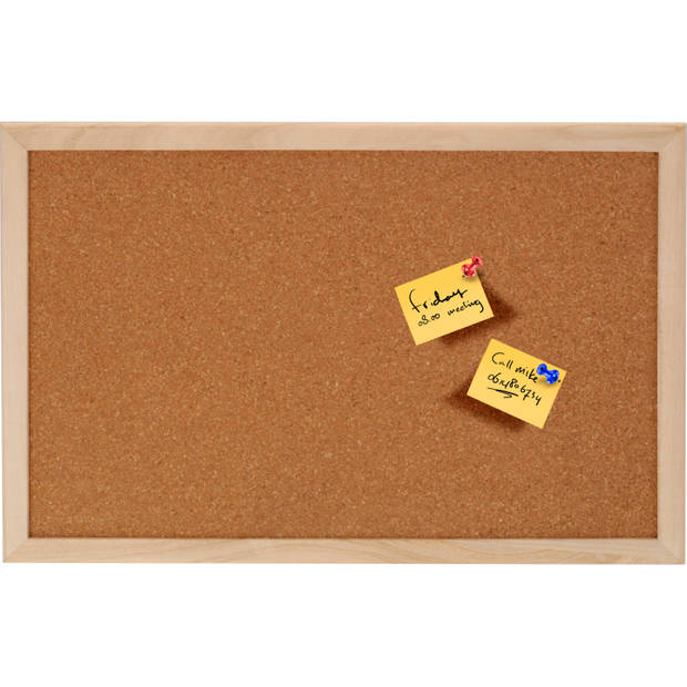 Home & Styling prikbord van hout/kurk - 45 x 30 cm - incl 25x gekleurde punt punaises - memobord - Prikborden