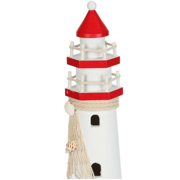 H&S Collection Maritieme decoratie beeldje Vuurtoren - Hout - 10 x 36 cm - rood/wit - Beeldjes